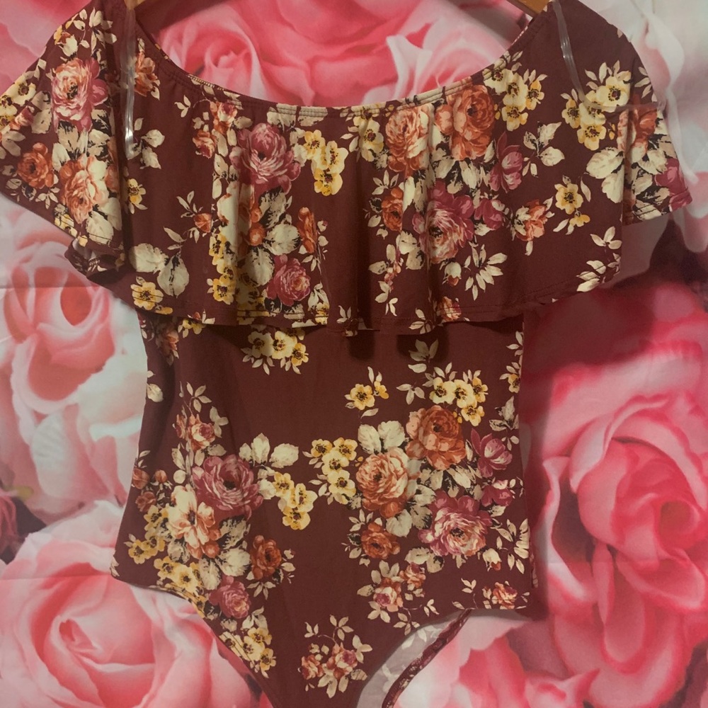 Burgundy floral bodysuit